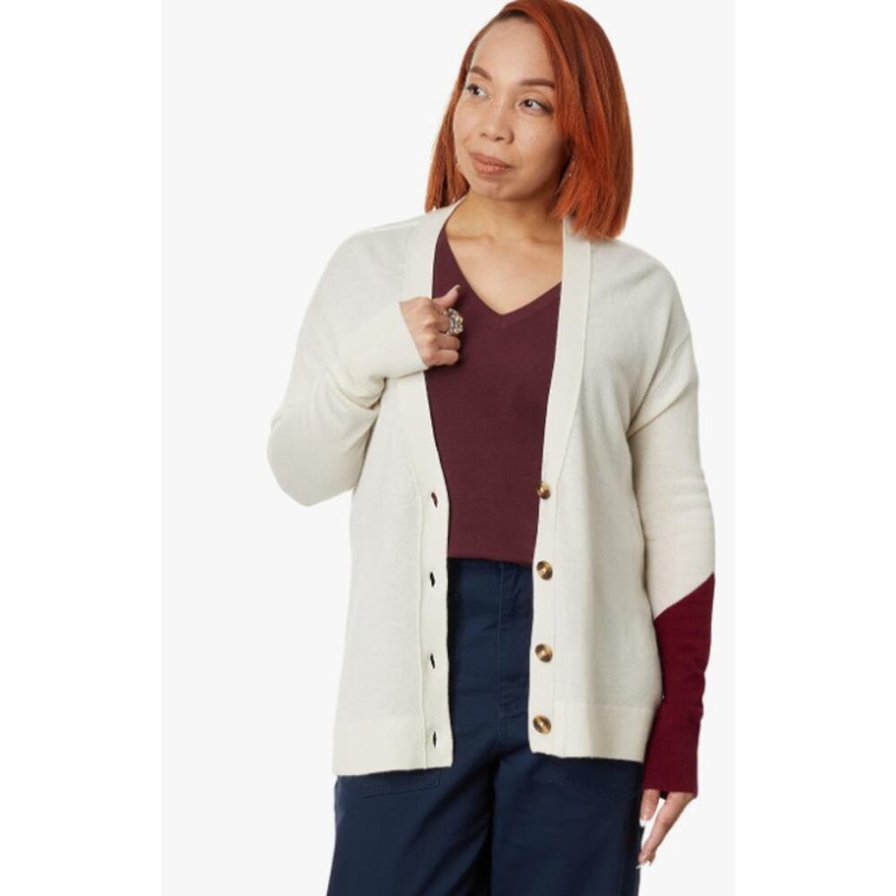 LABEL Women's Go-To Cardigan Sweater Small Putty Beige Wool Cashmere V-Neck NWT